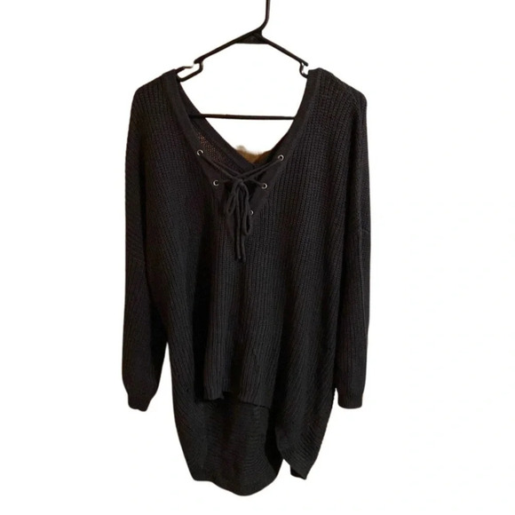 Altar'd State Lace up Double VNeck Dark Gray Oversized Sweater Size S - Picture 1 of 7